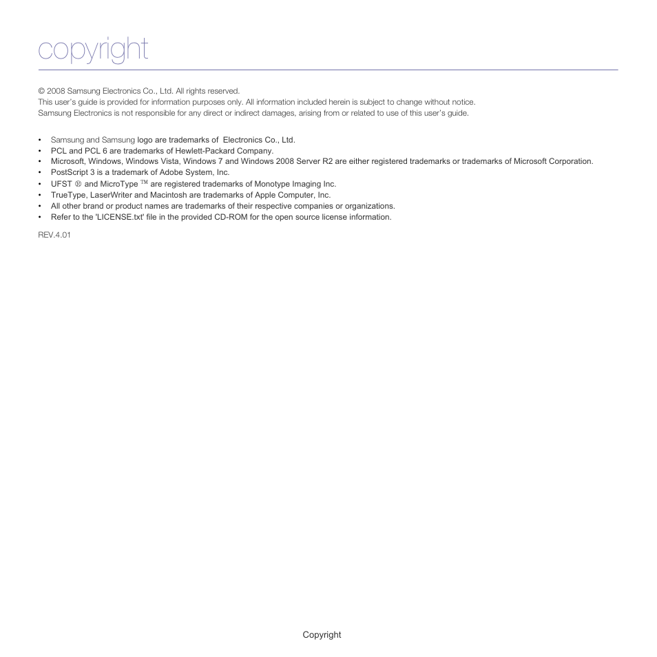 Copyright | Samsung SCX-5835FN-XAR User Manual | Page 2 / 147