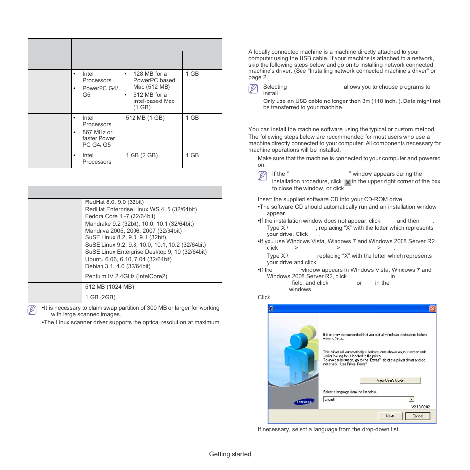 Installing usb connected machine’s driver, Macintosh linux, Windows | Samsung SCX-5835FN-XAR User Manual | Page 26 / 147