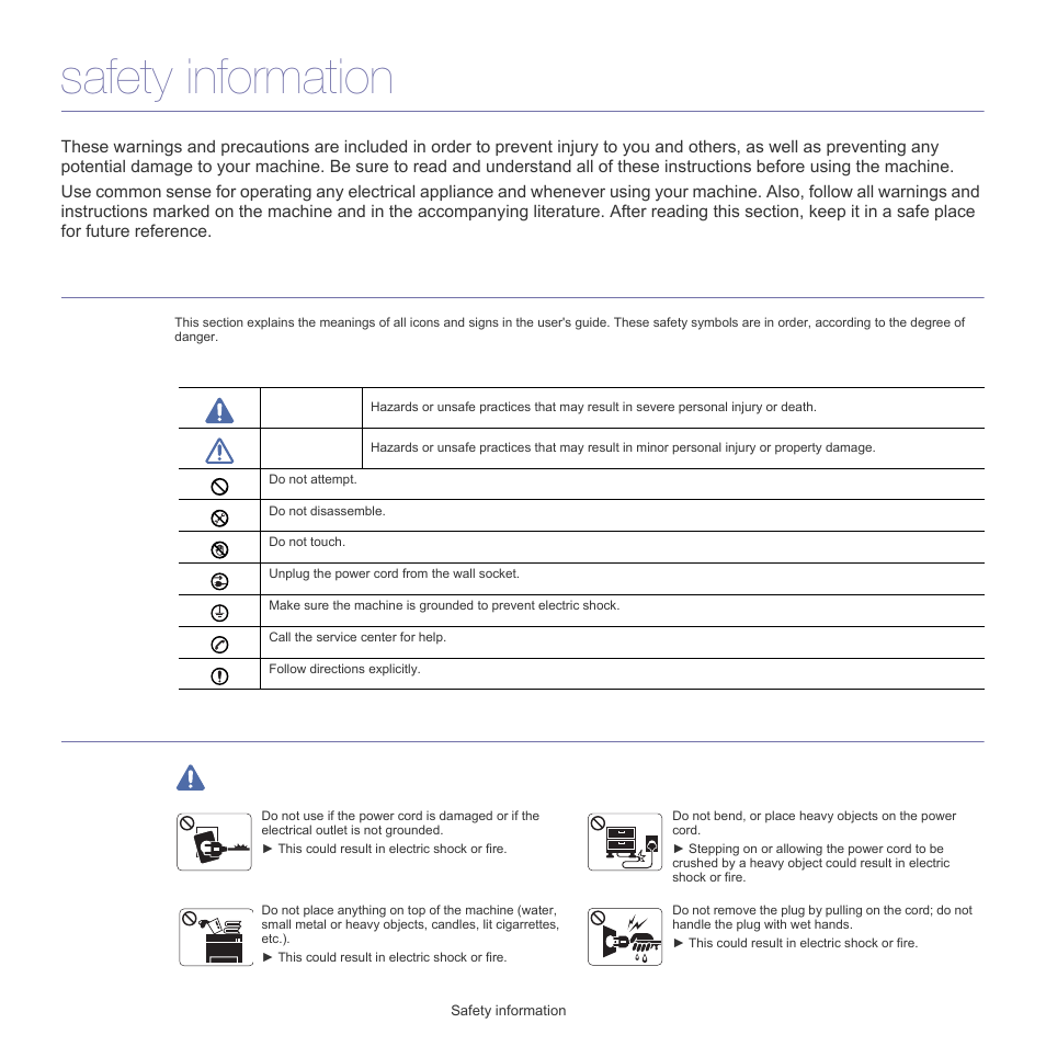 Safety information | Samsung SCX-5835FN-XAR User Manual | Page 3 / 147