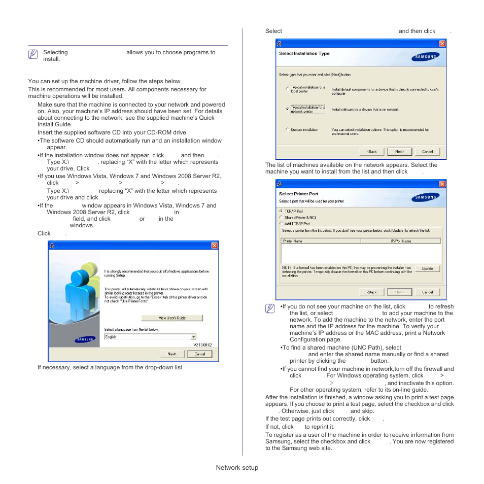 Installing network connected machine’s driver, Windows | Samsung SCX-5835FN-XAR User Manual | Page 31 / 147