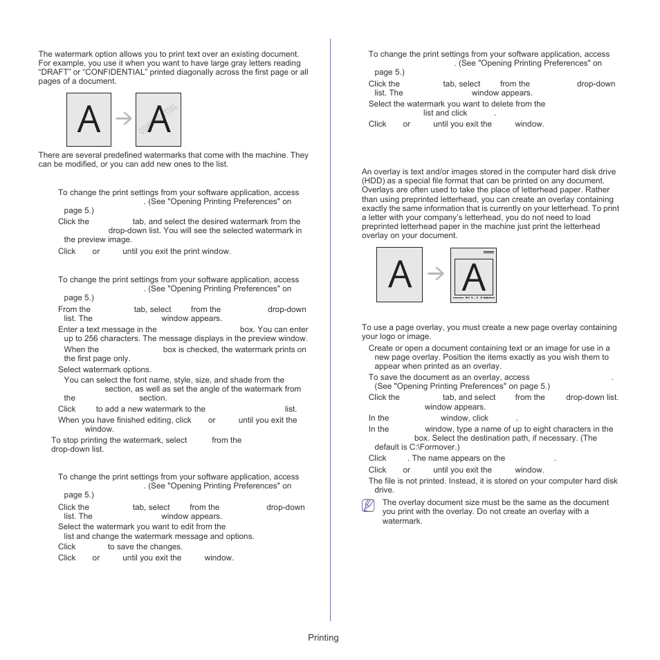 Using watermarks" on, Using watermarks, Using overlay | Samsung SCX-5835FN-XAR User Manual | Page 46 / 147