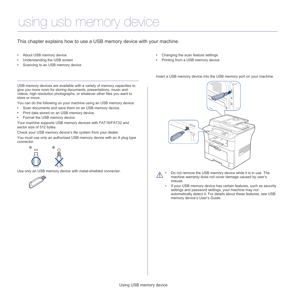 Using usb memory device, About usb memory device | Samsung SCX-5835FN-XAR User Manual | Page 85 / 147