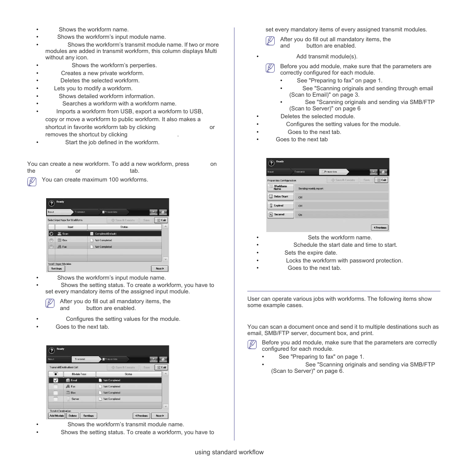 Various operations with workform, Workform creating screen, Scan to multi-destination | Samsung SCX-5835FN-XAR User Manual | Page 92 / 147