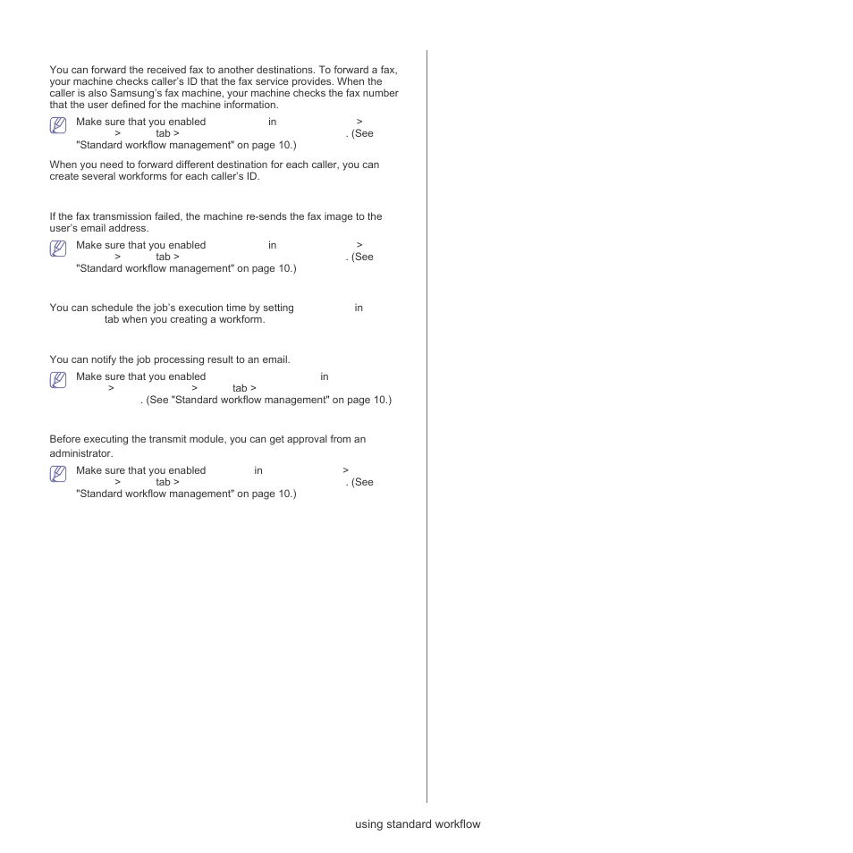 Fax forwarding, Auto redirection, Delayed start feature | Notification feature, Approval feature | Samsung SCX-5835FN-XAR User Manual | Page 93 / 147