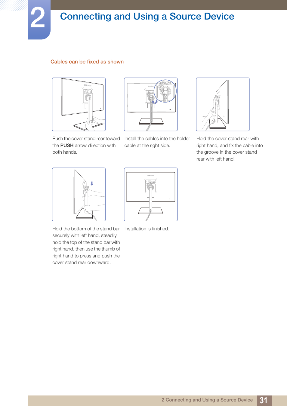 Connecting and using a source device | Samsung LS24C750PS-ZA User Manual | Page 31 / 97