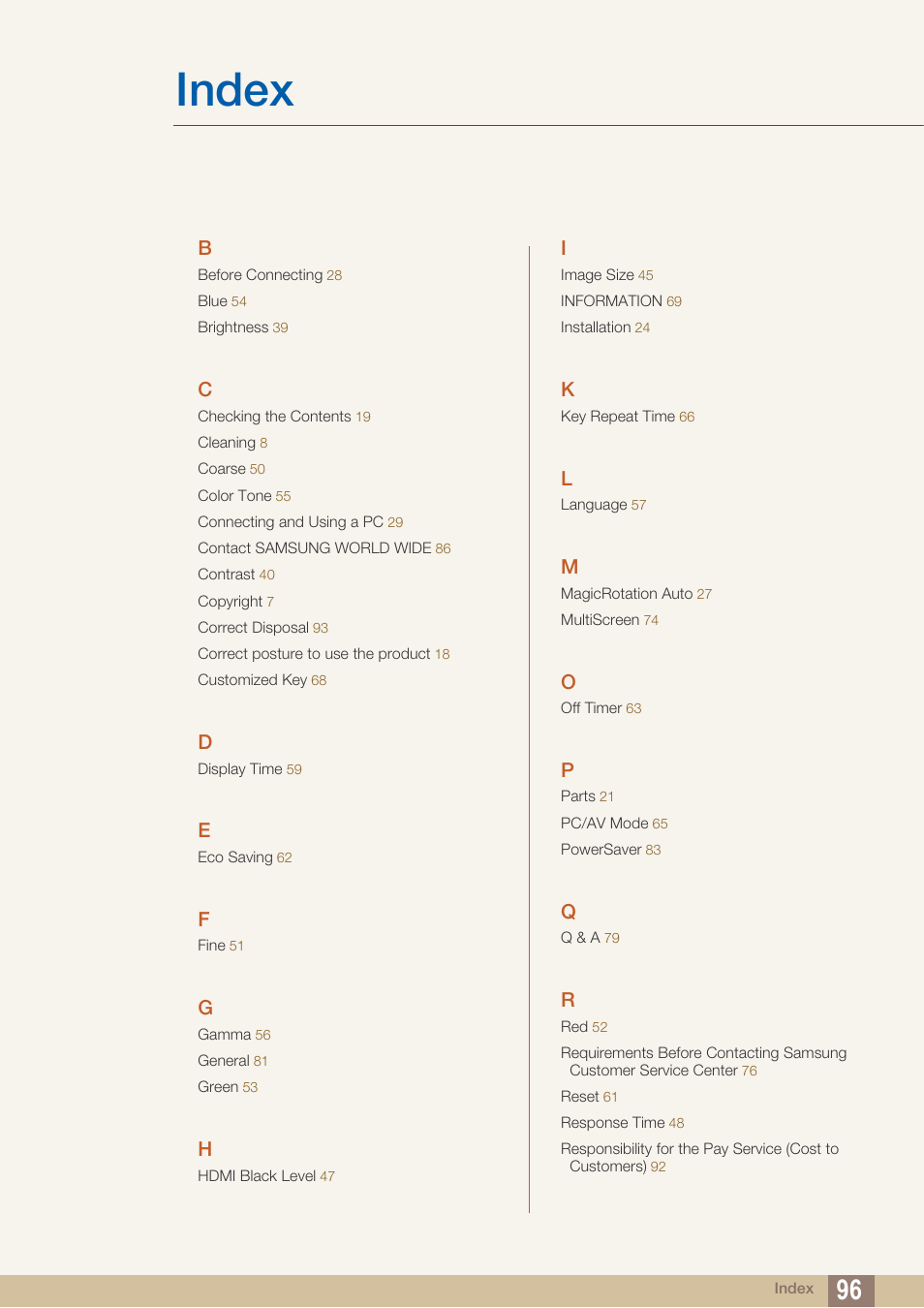 Index | Samsung LS24C750PS-ZA User Manual | Page 96 / 97