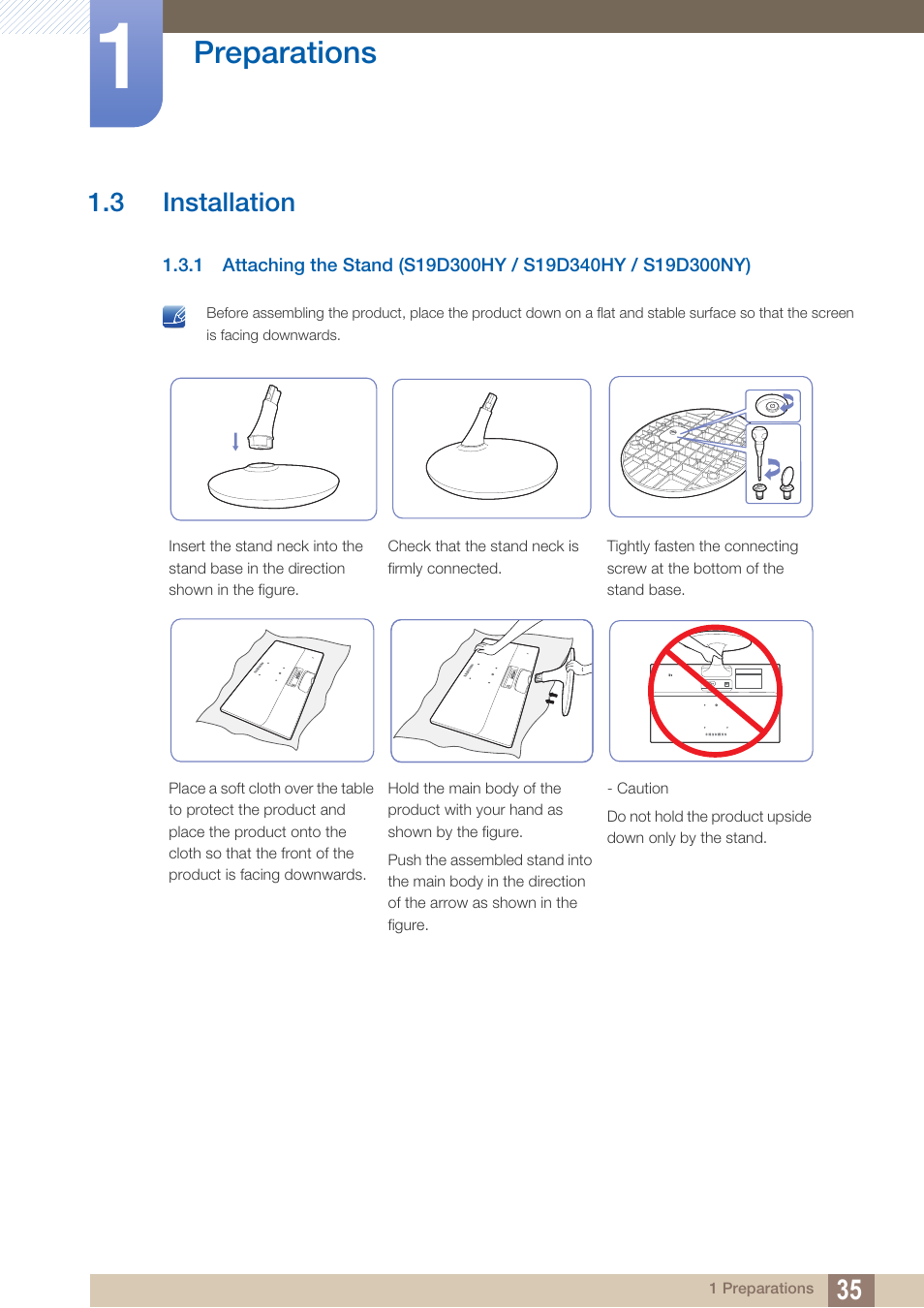 3 installation, Installation, Preparations | Samsung LS22D300NY-ZA User Manual | Page 35 / 120