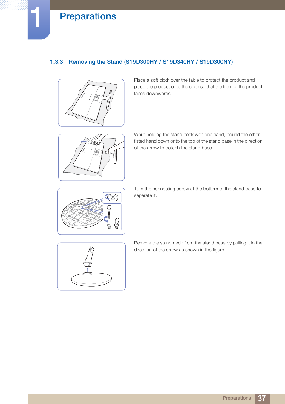 Preparations | Samsung LS22D300NY-ZA User Manual | Page 37 / 120