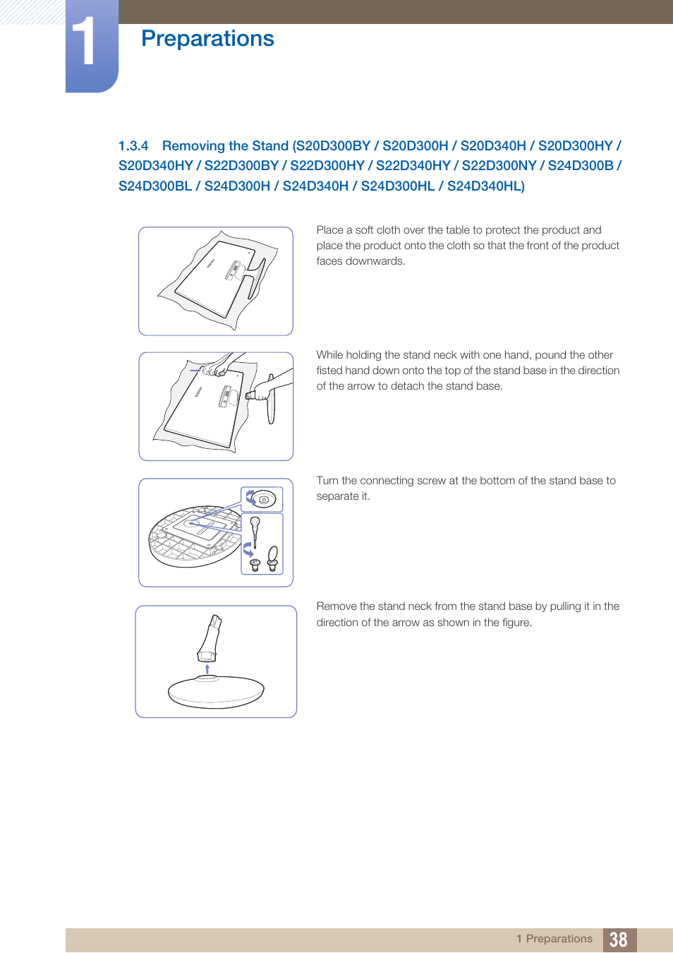 Preparations | Samsung LS22D300NY-ZA User Manual | Page 38 / 120
