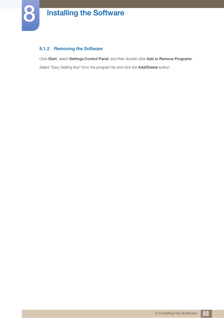 2 removing the software, Removing the software | Samsung LS22D300NY-ZA User Manual | Page 88 / 120