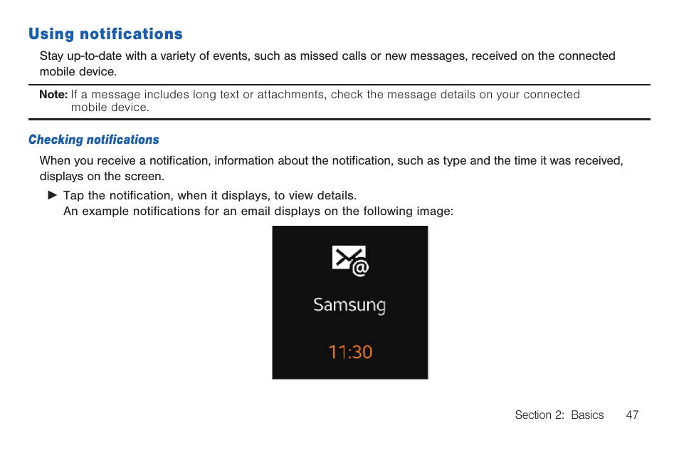 Using notifications | Samsung SM-R3810ZOAXAR User Manual | Page 47 / 95