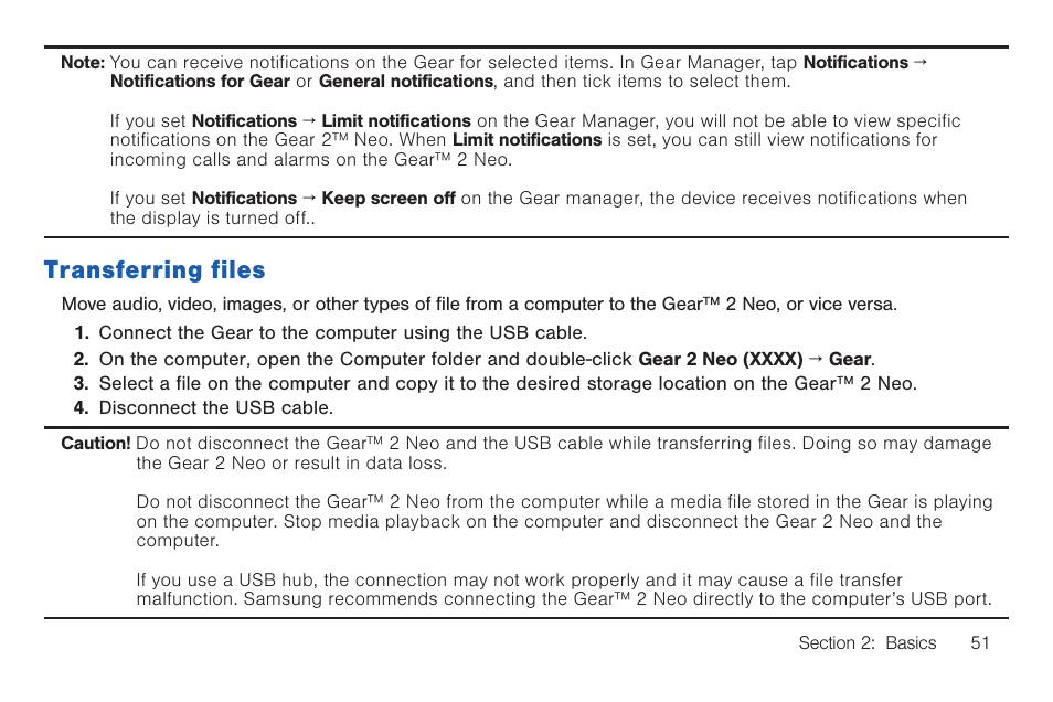 Transferring files | Samsung SM-R3810ZOAXAR User Manual | Page 51 / 95