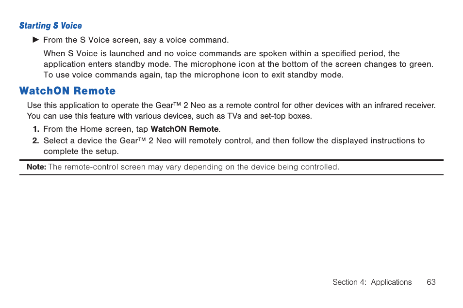Watchon remote | Samsung SM-R3810ZOAXAR User Manual | Page 63 / 95