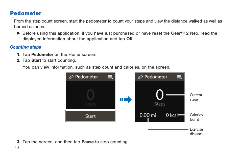 Pedometer | Samsung SM-R3810ZOAXAR User Manual | Page 70 / 95