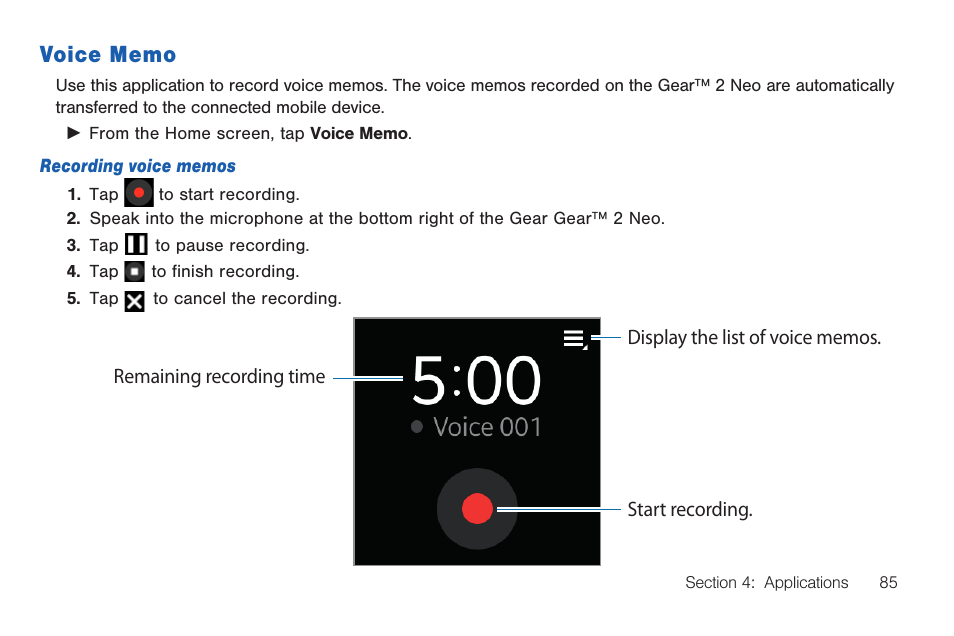 Voice memo | Samsung SM-R3810ZOAXAR User Manual | Page 85 / 95