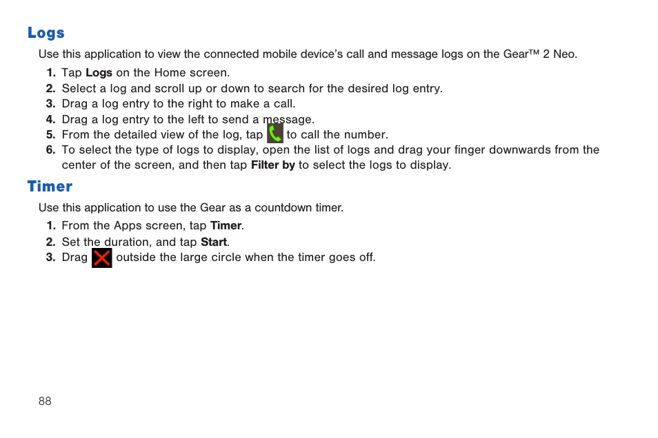 Logs, Timer, Logs timer | Samsung SM-R3810ZOAXAR User Manual | Page 88 / 95