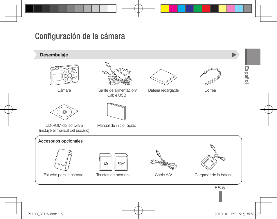 Configuración de la cámara | Samsung EC-PL100ZBPBPY User Manual | Page 15 / 36