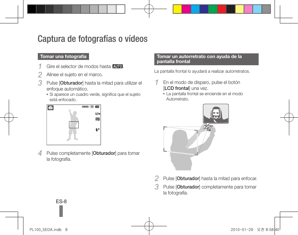 Captura de fotografías o vídeos | Samsung EC-PL100ZBPBPY User Manual | Page 18 / 36