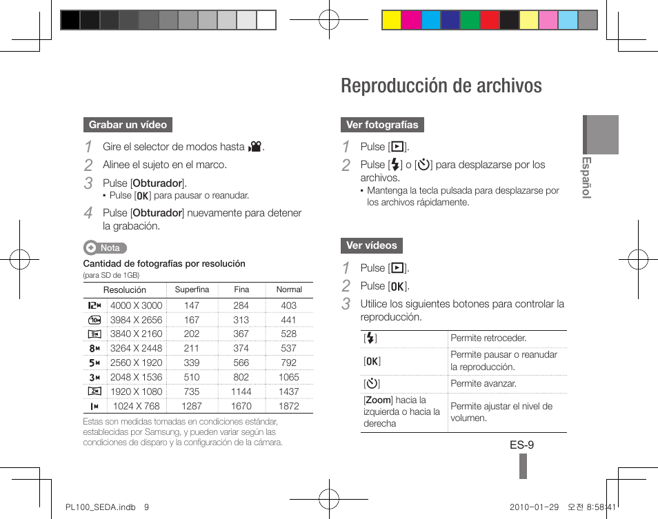 Reproducción de archivos | Samsung EC-PL100ZBPBPY User Manual | Page 19 / 36