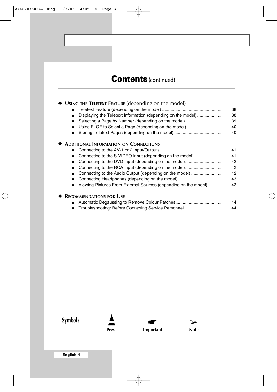 Samsung CS29K30MLDXAAG User Manual | Page 4 / 48