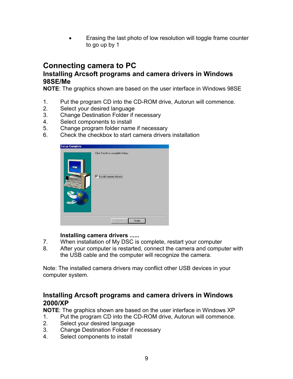 Connecting camera to pc, Installing camera drivers | Argus Camera DC1500N User Manual | Page 10 / 26