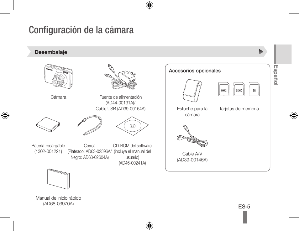 Configuración de la cámara | Samsung EC-SL420SBP-US User Manual | Page 15 / 22