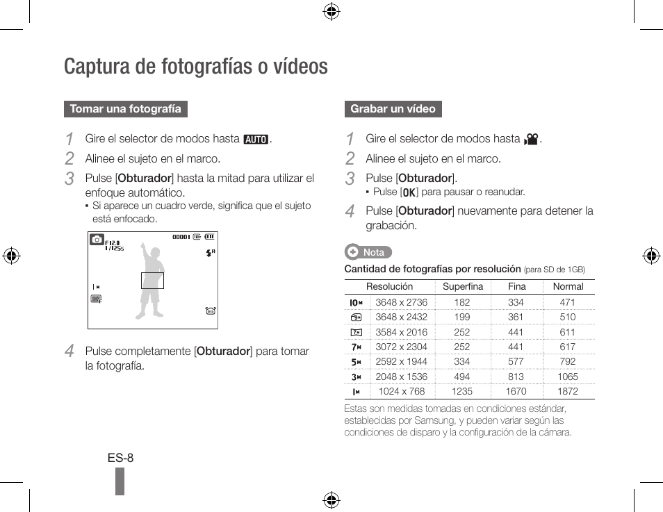 Captura de fotografías o vídeos | Samsung EC-SL420SBP-US User Manual | Page 18 / 22