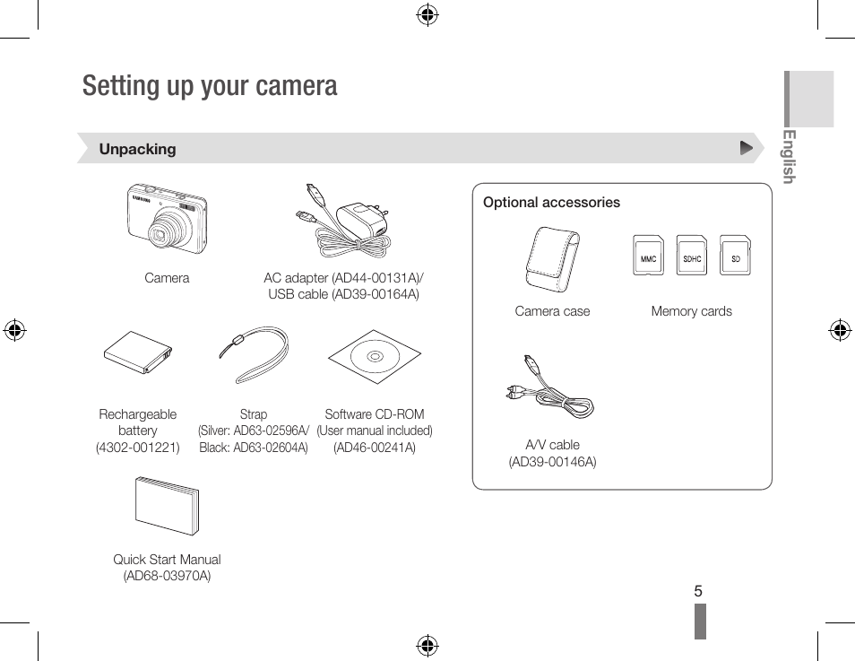 Setting up your camera | Samsung EC-SL420SBP-US User Manual | Page 5 / 22