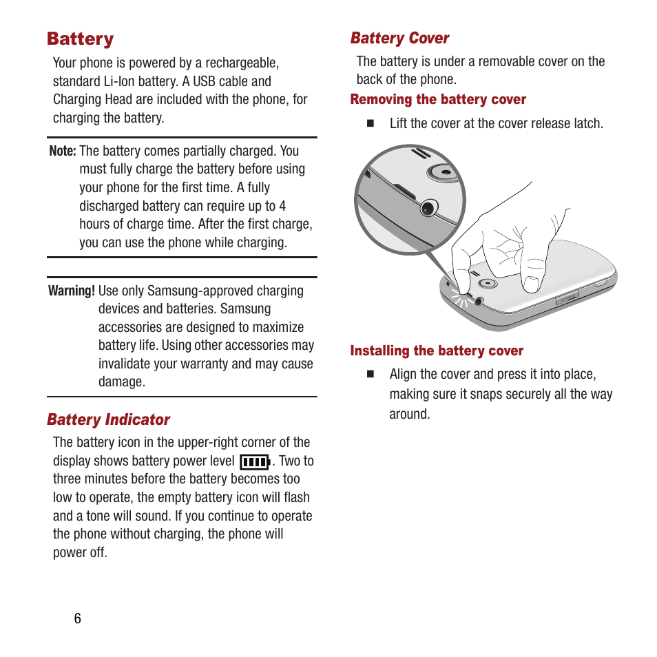 Battery | Samsung SPH-M390ZSAVMU User Manual | Page 10 / 133