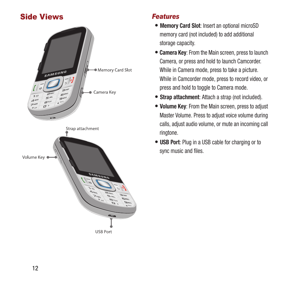 Side views | Samsung SPH-M390ZSAVMU User Manual | Page 16 / 133