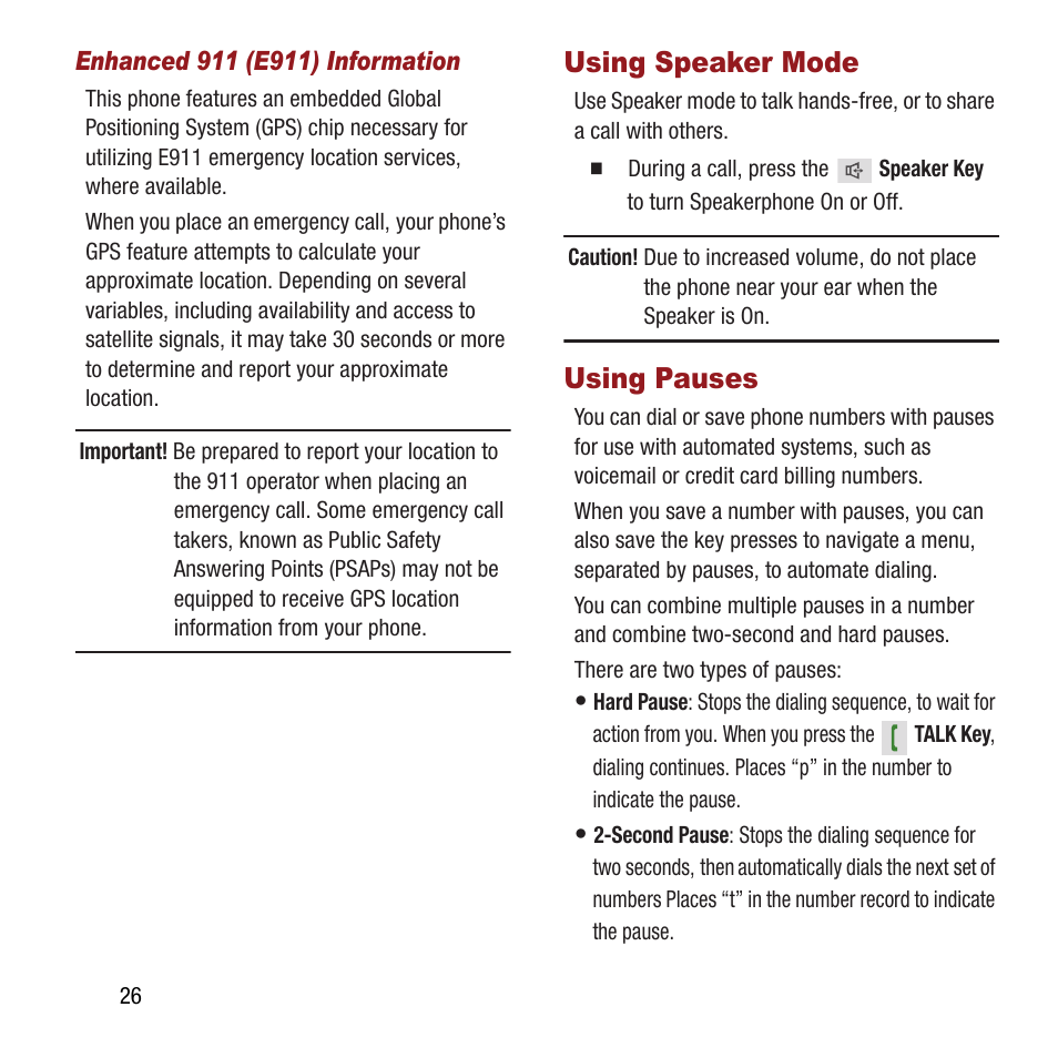 Using speaker mode, Using pauses, Using speaker mode using pauses | Samsung SPH-M390ZSAVMU User Manual | Page 30 / 133