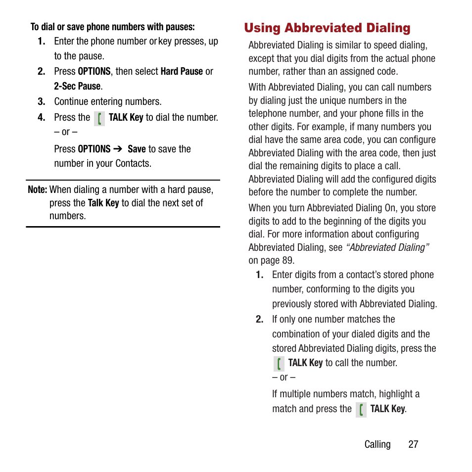 Using abbreviated dialing | Samsung SPH-M390ZSAVMU User Manual | Page 31 / 133