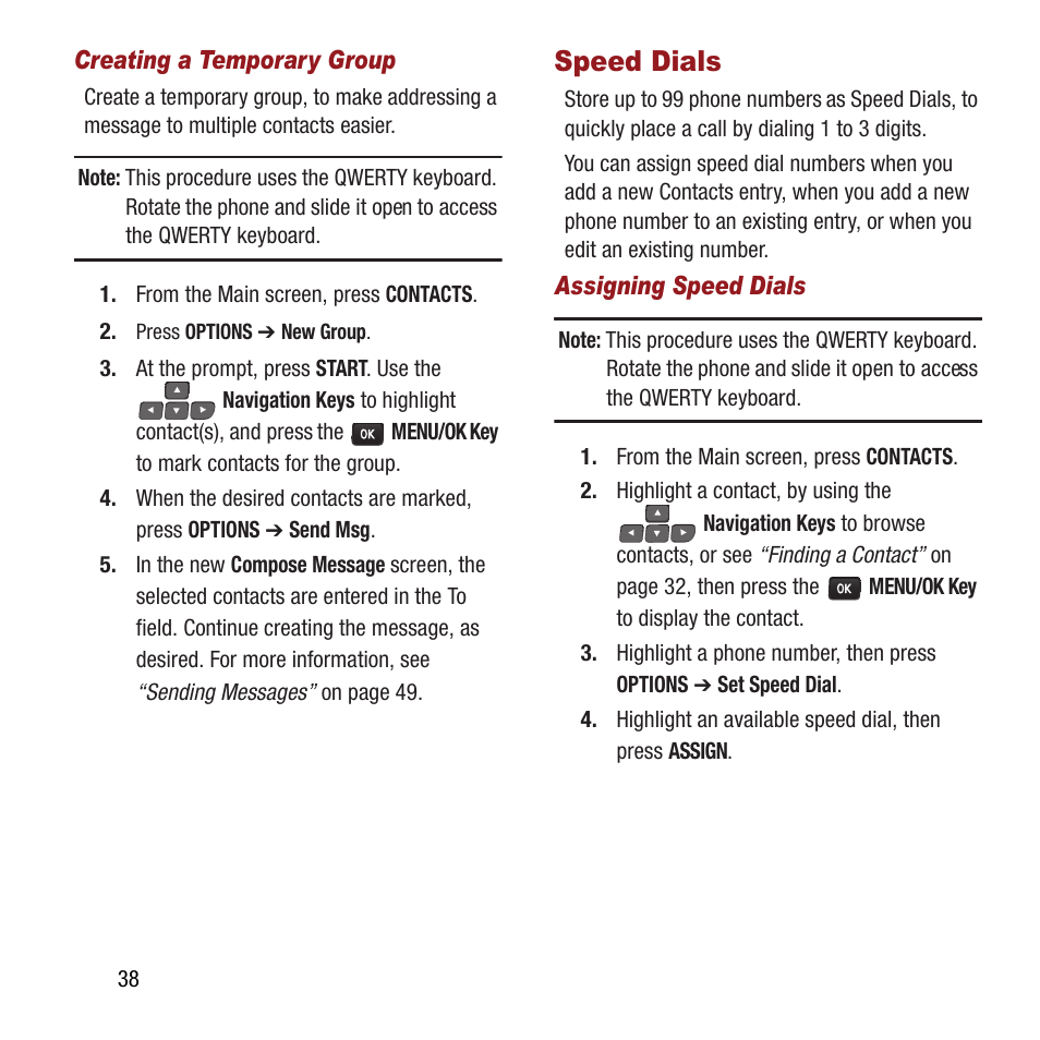 Speed dials | Samsung SPH-M390ZSAVMU User Manual | Page 42 / 133