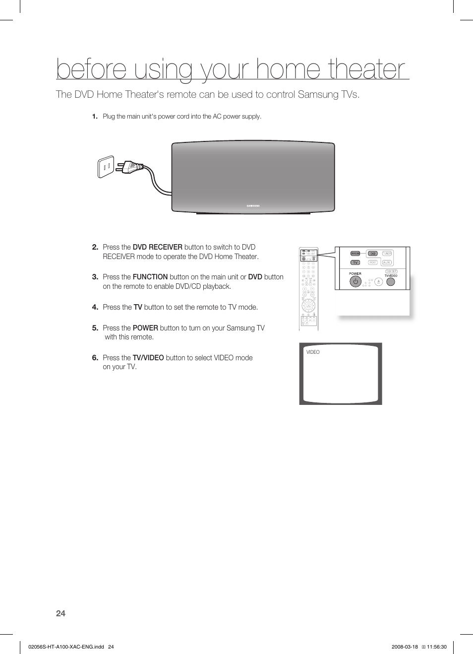 Before using your home theater, Playback | Samsung HT-A100T-XAA User Manual | Page 24 / 60