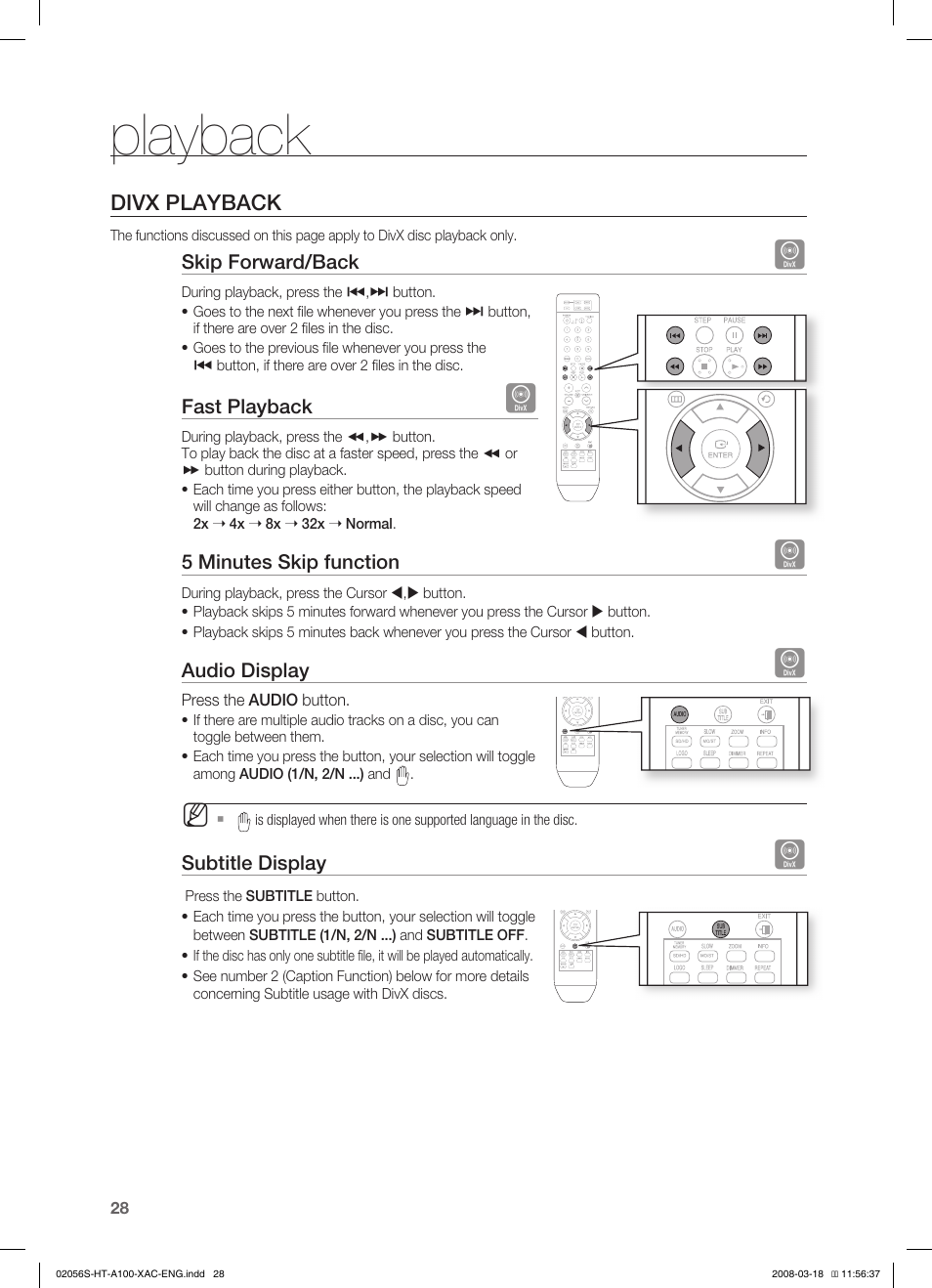 Playback | Samsung HT-A100T-XAA User Manual | Page 28 / 60