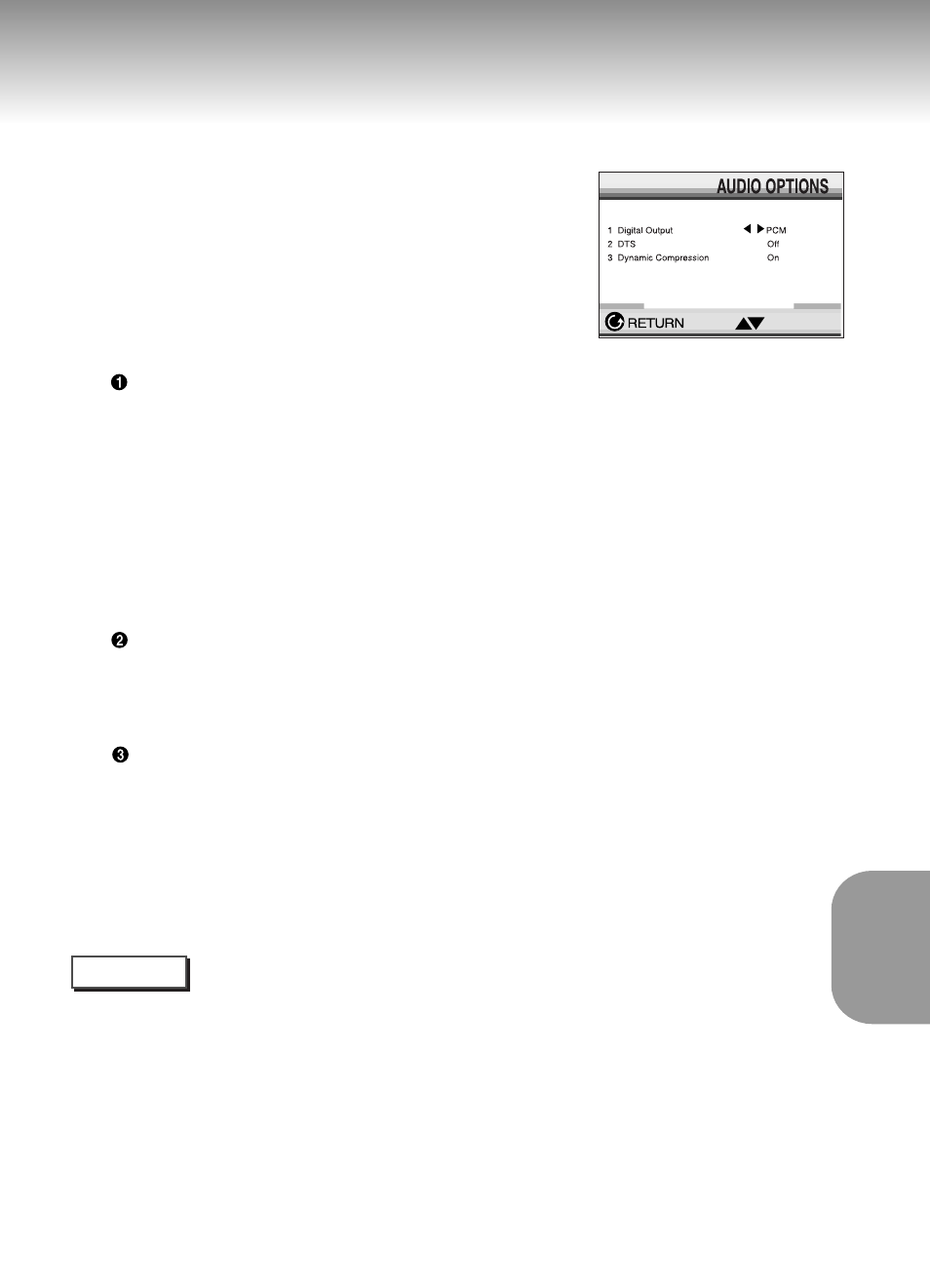 Setting up the audio options | Samsung DVD-M201-XAA User Manual | Page 34 / 40