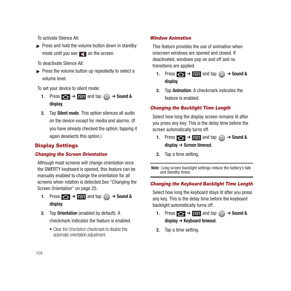 Display settings, See “changing the | Samsung SPH-M910CAAVMU User Manual | Page 111 / 156