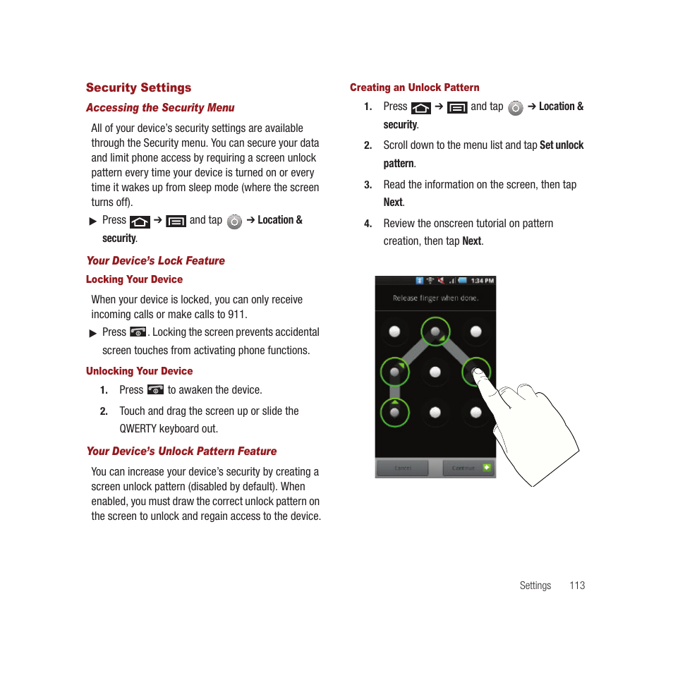 Security settings | Samsung SPH-M910CAAVMU User Manual | Page 120 / 156