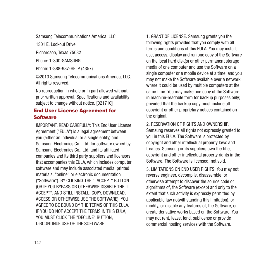 End user license agreement for software | Samsung SPH-M910CAAVMU User Manual | Page 148 / 156
