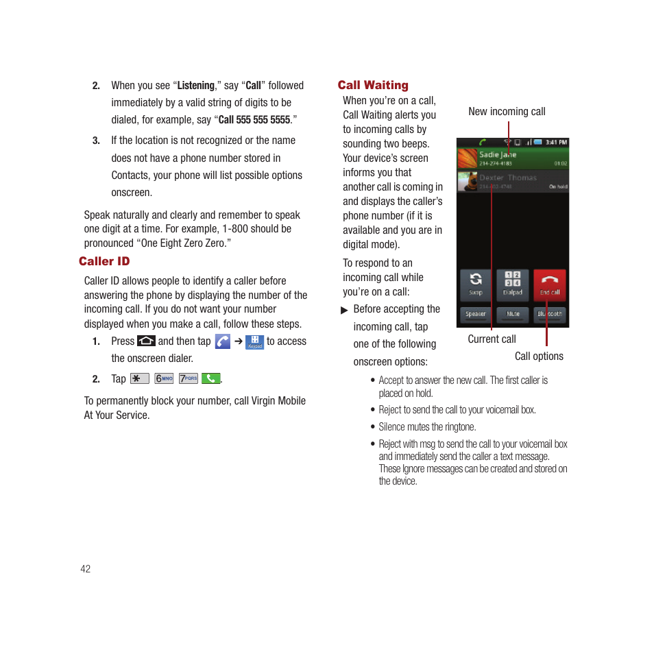 Caller id, Call waiting, Caller id call waiting | Samsung SPH-M910CAAVMU User Manual | Page 49 / 156