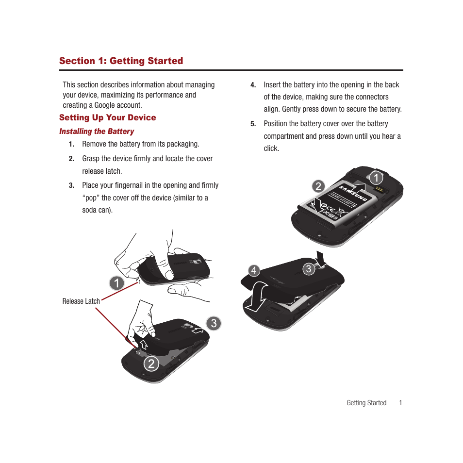 Section 1: getting started, Setting up your device | Samsung SPH-M910CAAVMU User Manual | Page 8 / 156