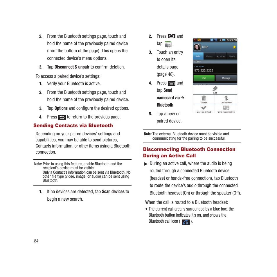 Sending contacts via bluetooth | Samsung SPH-M910CAAVMU User Manual | Page 91 / 156
