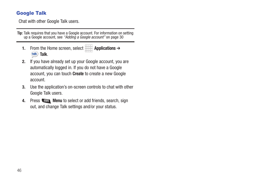 Google talk | Samsung SCH-R720ZAAMTR User Manual | Page 50 / 136