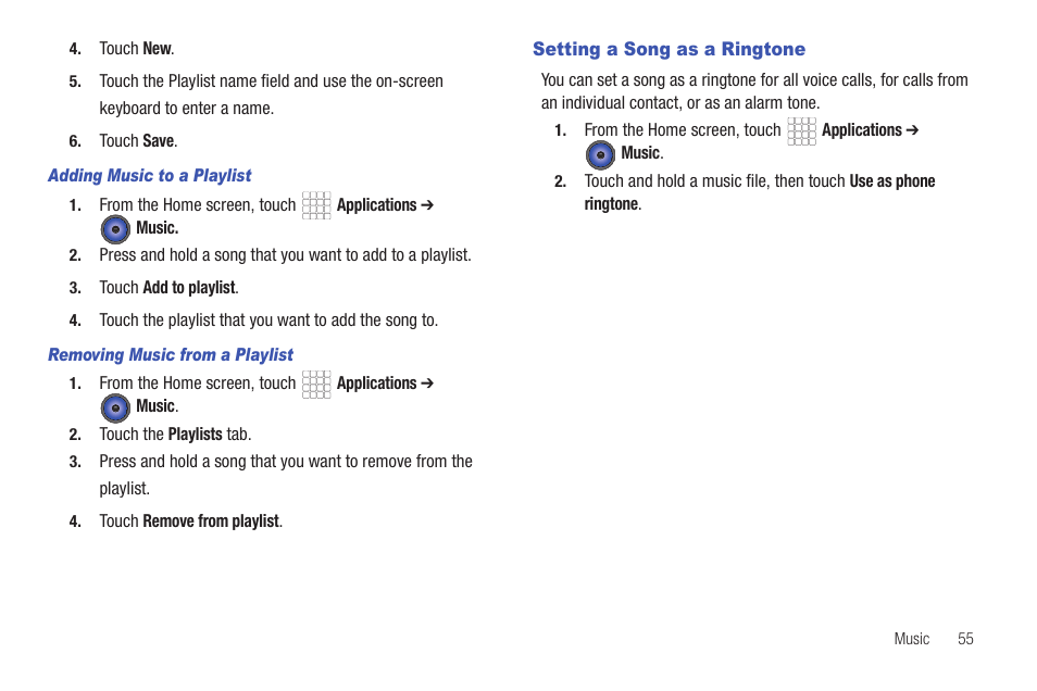 Adding music to a playlist, Removing music from a playlist, Setting a song as a ringtone | Samsung SCH-R720ZAAMTR User Manual | Page 59 / 136