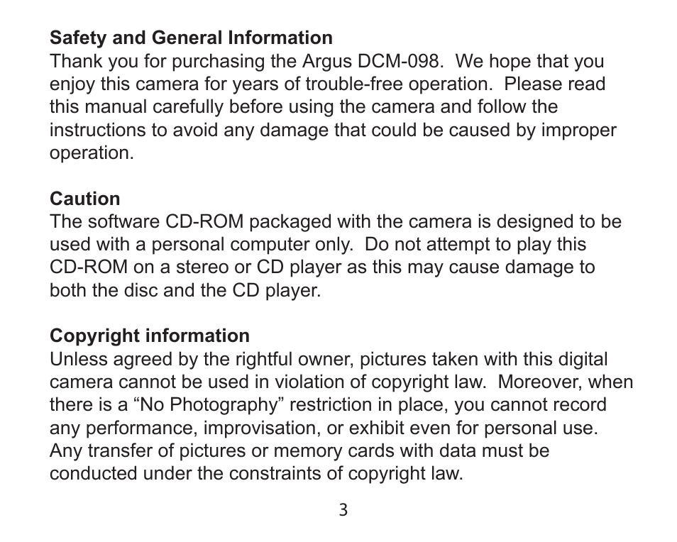Argus Camera Argus DCM-098 User Manual | Page 3 / 16