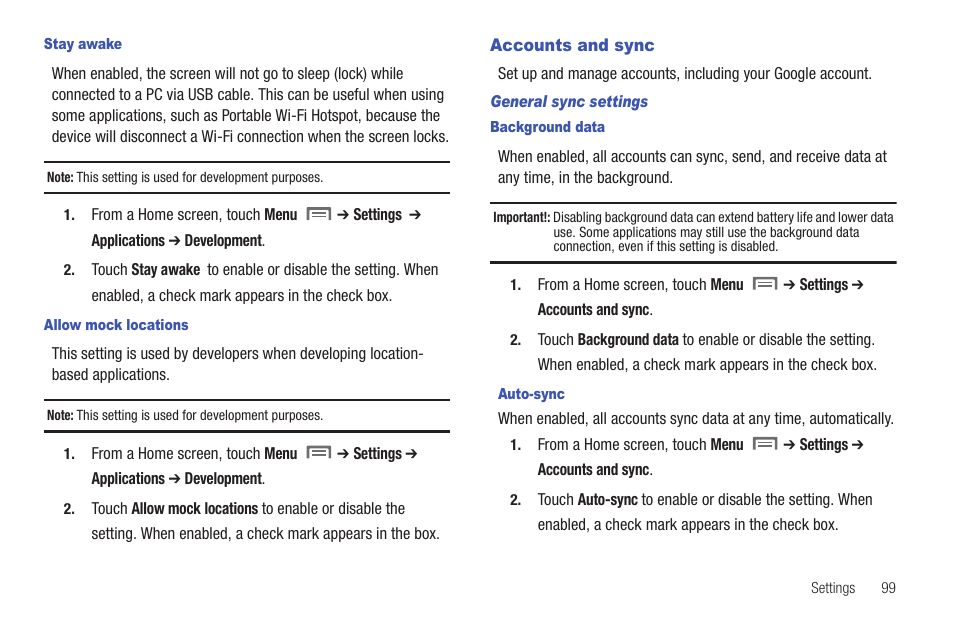 Accounts and sync | Samsung SCH-I800NSAUSC User Manual | Page 103 / 135