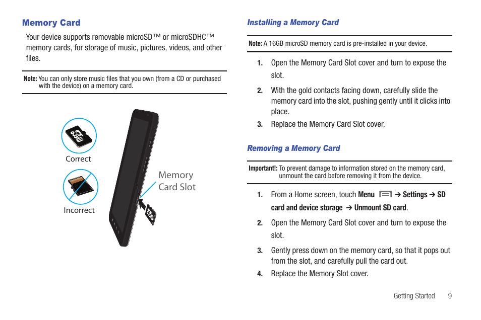 Memory card | Samsung SCH-I800NSAUSC User Manual | Page 13 / 135