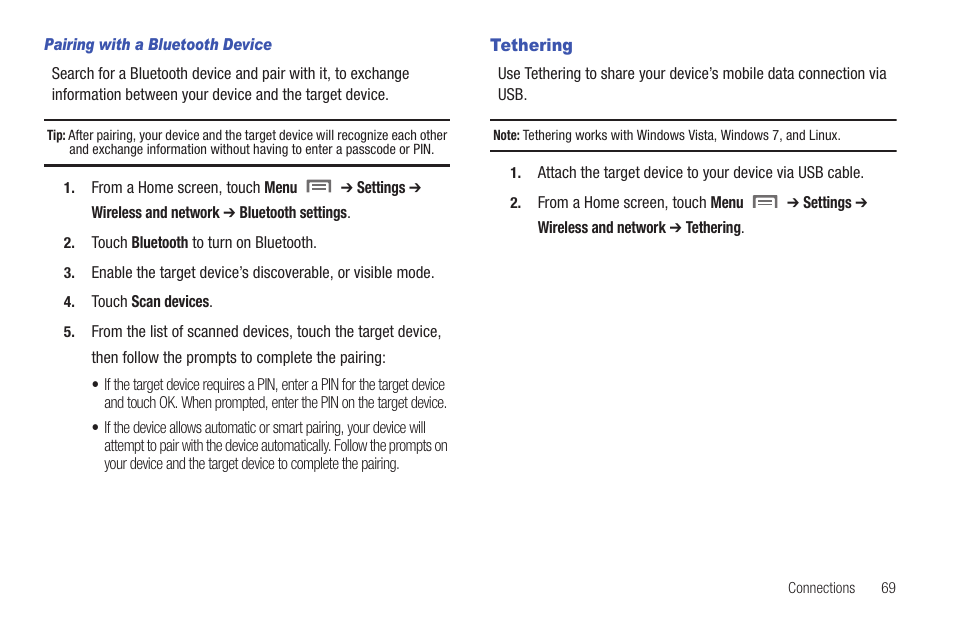 Tethering | Samsung SCH-I800NSAUSC User Manual | Page 73 / 135