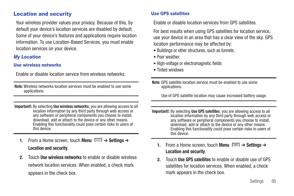 Location and security | Samsung SCH-I800NSAUSC User Manual | Page 99 / 135