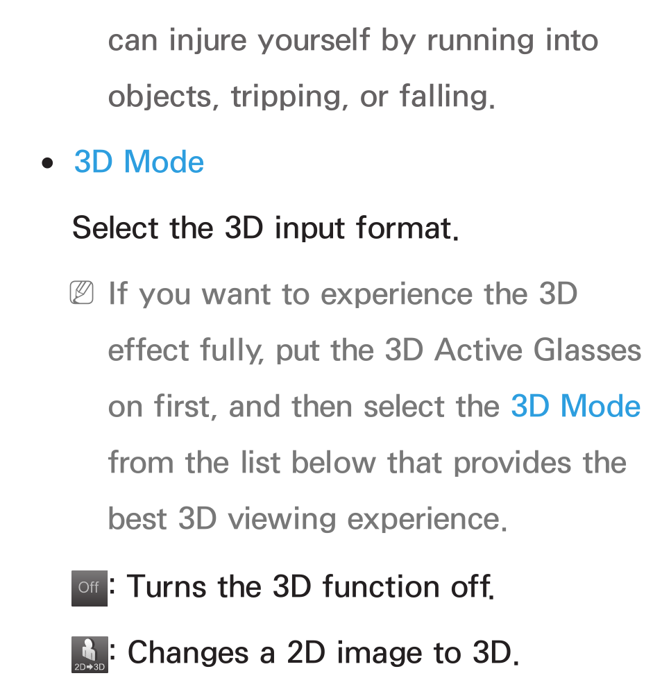 3d mode select the 3d input format | Samsung UN46ES6100GXZE User Manual | Page 265 / 721